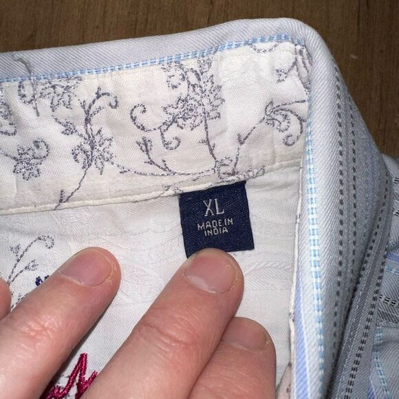 Robert Graham Mens Shirt XL Striped Button Down Flip Cuff Cotton Long Sleeve - Picture 5 of 9